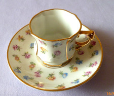 Sammeltasse Mokka Mocca Gold Relief Historismus Blumen Rosa Gelb Blau