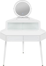 Frisiertisch Eck Schminktisch Kosmetiktisch mit LED-Beleuchtung Spiegel 6119ws