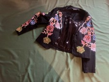 Abendjacke mit bunten Pailletten, Pailletten-Top und Chiffon-Hose Damen Größe 40