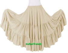 Creme - 100% Baumwolle 9.1m 3 Abgestuft Zigeuner Rock Bauchtanz Flamenco Weich