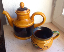 bäuerliche KERAMIK Kaffeekanne 1200 ml u. Henkelvase; VNTAGE