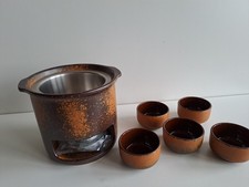 Schoko Fondue Set, Keramik braun, aus 70-er, ungebraucht