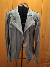 Graue Lederjacke im Biker-Stil, Gr. 38, Lamm-Nappa