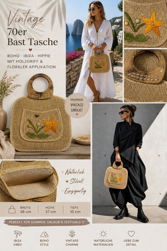 Vintage bast tasche 70er boho - tasche,