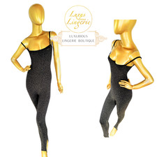 Glitter Jumpsuit Wolford S Small Black Gold One-Piece Catsuit Removable Straps