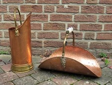 Holzkorb Ascheeimer  Hexenkessel Kupfertopf Kaminset aus Kupfer