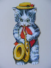 Glanzbild Oblate Poesiealbum Sammlung Kinder Tiere Katze Kätzchen Musik Saxophon