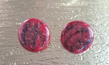 Fette Vintage Ohrclips Ohrringe rot  Kunststoff marmoriert metallic 2,7 cm