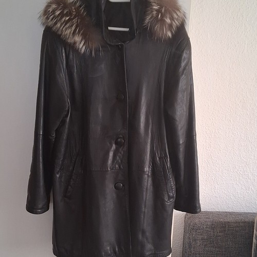 Damen ledermantel lang - lang, schwarz