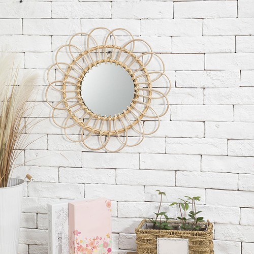 Rattan runder schminkspiegel - rattan,