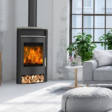 Fireplace Jakarta Kaminofen Stahl Schwarz Topplatte Speckstein 6 kW Holzfach