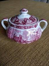 1 Zuckerdose * PALISSY * Thames River Scenes * England * rot * Vintage * Top