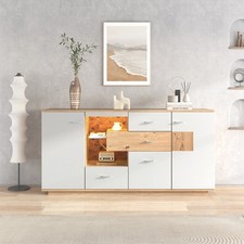 Sideboard mit LED-Leuchten Flur Kommode Schrank Anrichte Beistellschrank Weiß