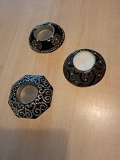 3 Teelichthalter, Eisen schwarz mit Deko 8 cm Durchmesser