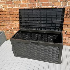335L Outdoor Rattan Aufbewahrungsbox Sitzbank Schwarz Wasserdicht Truhe