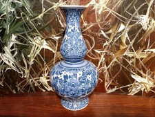 Vintage Delft Vase, handgemalt, schöne hohe Vase 34cm mit  Blumendekor