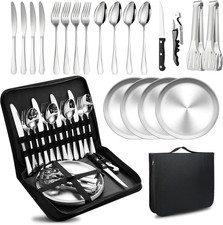 Camping Besteckset 4 Person, 20 PCS Picknick-Teller Und Utensilien-Set, Tragbare