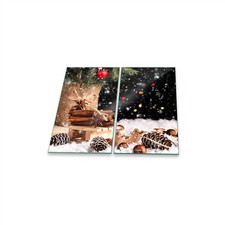 Herdabdeckplatte Ceran 2-teilig 2x30x52 Weihnachten Braun Abdeckung Glas Deko