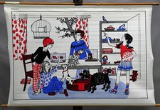 Vintage Wandbild Englisch Lernen Wand Bilder Tabelle Poster Haustiere Musizieren