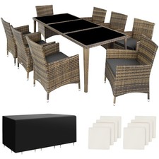 Aluminium Rattan Sitzgruppe Menorca 8+1 mit Schutzhülle natur B-Ware