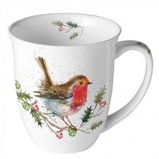 Tasse Winter Rotkehlchen Teetasse Kaffeetasse Vogel Landhausstil Porzellan