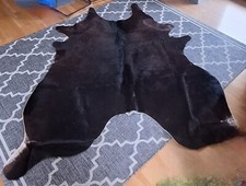 Echtes Premium Kuhfell Teppich XXL Rinderfell 190 x 170 cm dunkelbraun schwarz