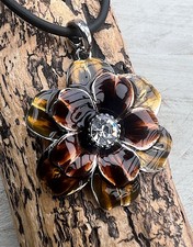 Halskette Modekette Statementkette braun grosse Blüte, Strassblüte, kristallklar