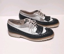 GK MAYER Damen Gr. 38 Schnürschuhe Leder Halbschuhe Budapester blau stahlblau 