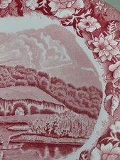 PALISSY POTTERY Servierplatte Vintage Rot Blumenmuster Thames River Scenes