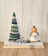 Weihnachtsdeko Tannenbaum gestrickt Engel Holz Handarbeit Winterdeko Geschenk