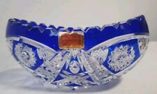 Bleikristall, Überfang,Schale,Schiffchen,blau