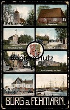 ALTE POSTKARTE BURG AUF FEHMARN BAHNHOF MIT DAMPFLOK BREITESTRASSE KAISERLICHES 