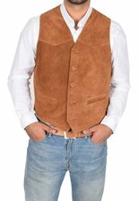 Herren Hellbraun Wildleder Lammfell Weste Klassisch Modisch Freizeit Wear Mantel