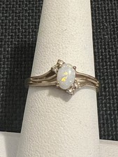 10K GELBGOLD RING ECHT OPAL & DIAMANT GRÖSSE 7