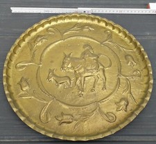 Messing Teller Orient, Esel / Pferd, Molla Nasselin, ca. 38 cm, Antik, 450 Gramm