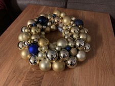 Kugelkranz Türkranz Advent Weihnachten Deko Kranz mit Lichterkette gold-blau