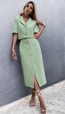 Crop Blazer 40/L+ gerader Rock 38/M aus Tweed Gr.  mintgrün NEU