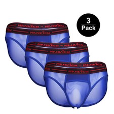 Herren Slip Brief transparent Blau 3 Pack Unterhose Erotik Unterwäsche Dessous