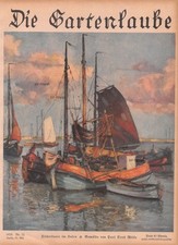 Fischerboote im Hafen - Paul Ernst Wilke - 1928 Historisches Titelblatt ~21x29cm
