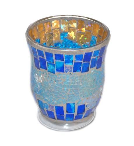 Windlicht glas mosaik blau - glas,