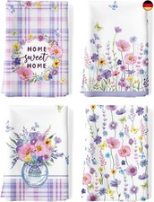 Arquiel 4er Set Geschirrtücher Lila Blume Küchentücher Dekorative 100% Ba