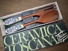 2 x Rustikales Salatbesteck Ceramica Toscana  - vintage tchibo Holz OVP