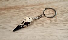 Schlüssel Anhänger Rabe Skull Kunstharz mit Federring beige schwarz GL8,5cm
