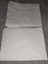 2 schöne DDR Überschlaglaken,weiß mit Weißlochstickerei, Hohlsaum und Monogramm