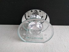 Glas Teelichthalter Spiegel Weihnachten silberfarb. Kerzenleuchter Ständer D11cm