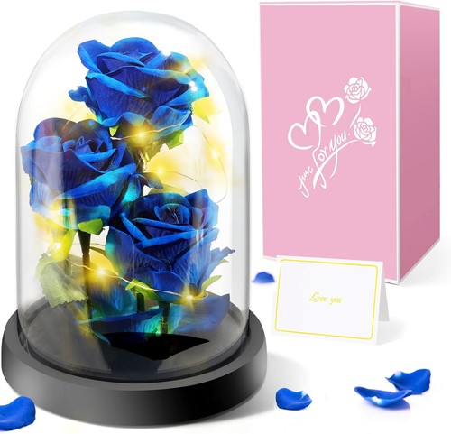 Blauer rosen glasdome geschenk - rosen-glasdome,