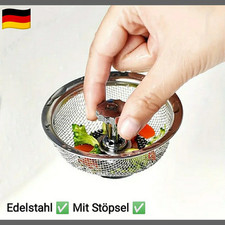 Abflusssieb Korb Sieb für Spülbecken mit Stöpsel✓ Edelstahl Abflusssieb Filter 