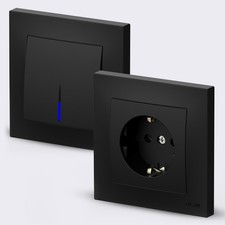 Schuko Steckdose,Steckdosen, Wechselschalter, Dimmer, Lichtschalter VEGA Schwarz