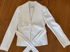 Moderner eleganter Blazer Jacke ZARA creme-weiß Knopf Gürtel, großer Kragen Gr.M