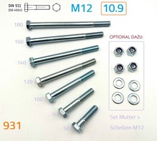 5 St. M12x80 DIN 931 10.9 Sechskantschraube mit Schaft verzinkt ISO 4014